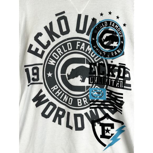 Ecko Unlimited E72 Thermal Long Sleeve Y2k Style Shirt White Black Mens 2XL XXL‎ - Picture 4 of 9